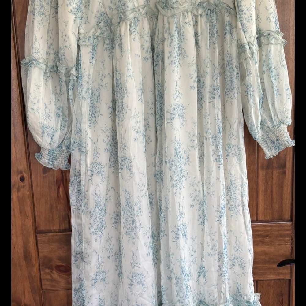 Light Blue Floral Maxi Dress - Romantic Long Sleeve